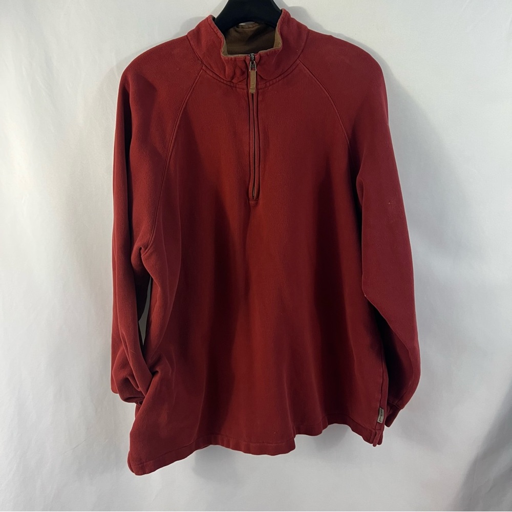 Woolrich Pullover Sweatshirt Mens L Large Cotton 1/4 Zip Mock Neck Red Pocket
